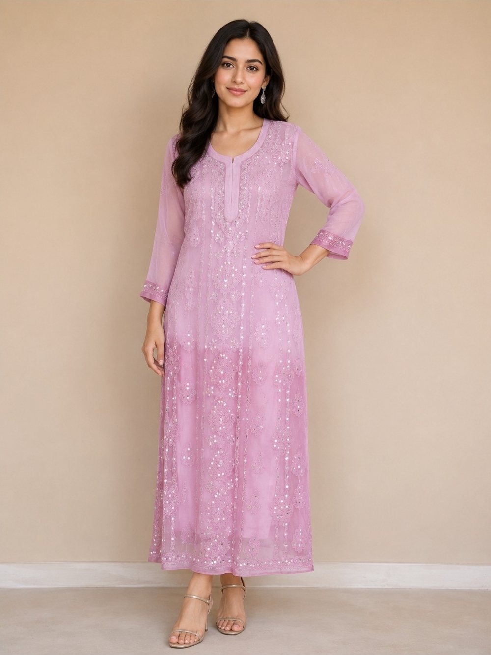 Indian Pakistani Elegant Lavender Embellished Kurti Dress